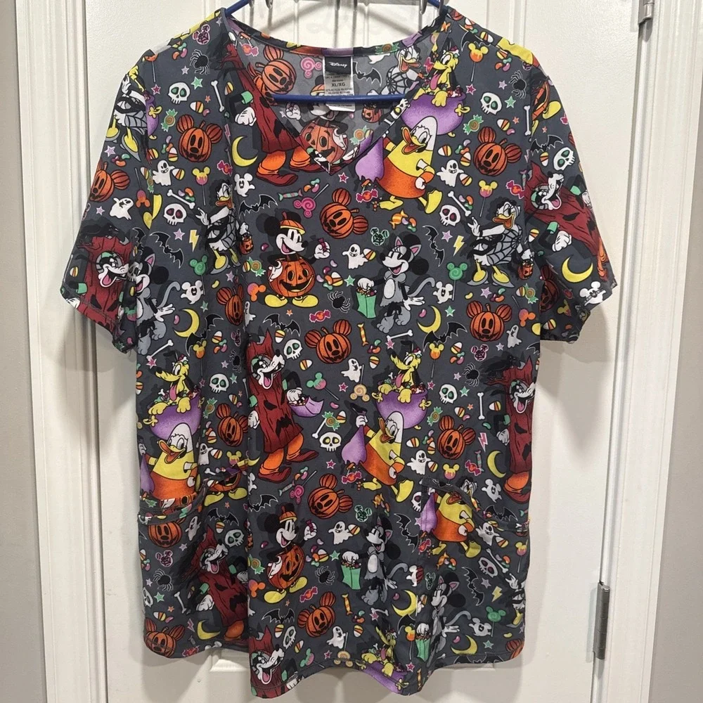 Disney Unisex Mickey and Friends Halloween Scrub Top XL